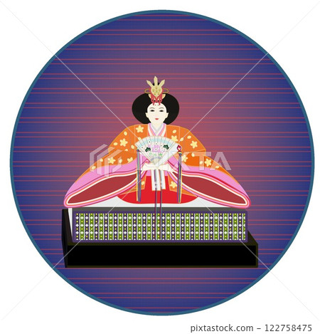 具有圓形背景的雌性小雞插圖 122758475