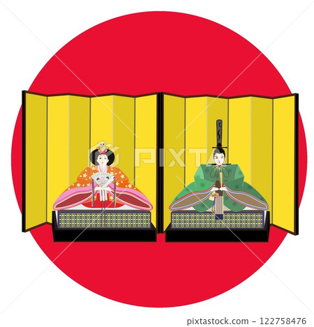 帶有圓形背景的皇帝和皇后娃娃插圖 122758476