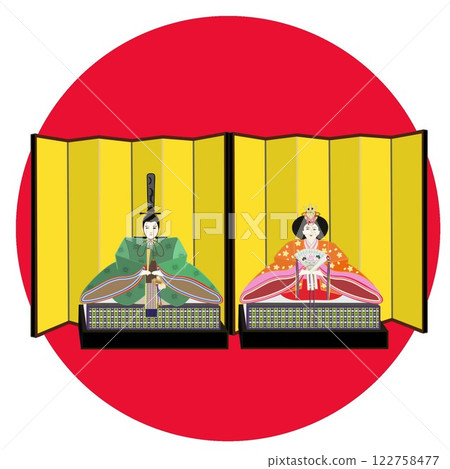 帶有圓形背景的皇帝和皇后娃娃插圖 122758477
