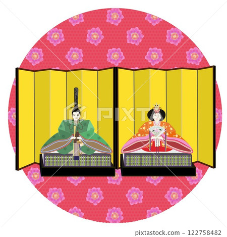 帶有圓形背景的皇帝和皇后娃娃插圖 122758482