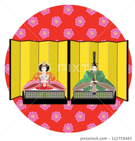 帶有圓形背景的皇帝和皇后娃娃插圖 122758483