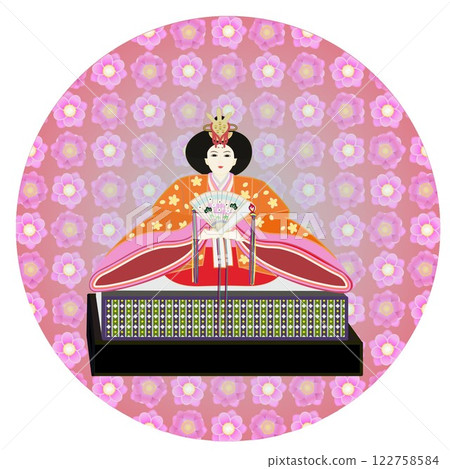 具有圓形背景的雌性小雞插圖 具有圓形背景的雌性小雞插圖 122758584