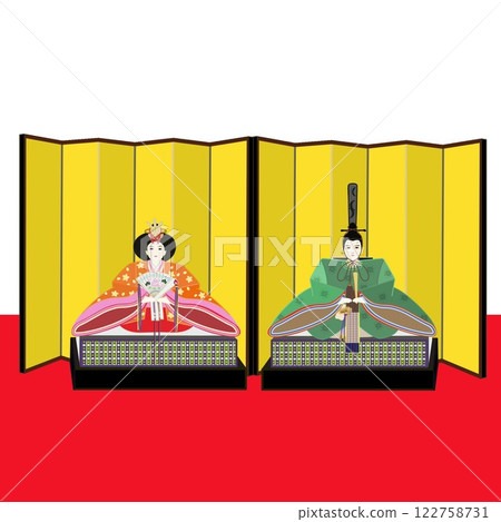 金屏風與皇帝及皇后娃娃的插圖 122758731