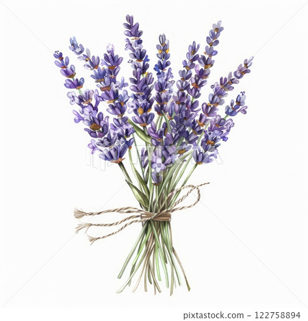 Branch of lavender violet flowers against white 122758894