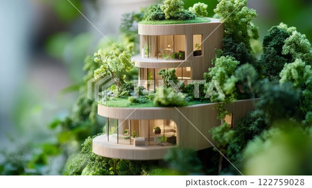 eco-friendly architecture model surrounded by greenery 122759028
