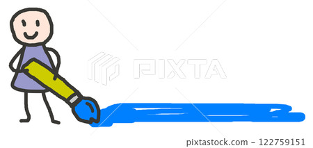 一個可愛角色的線條插圖，畫出水平線條以使其脫穎而出 122759151