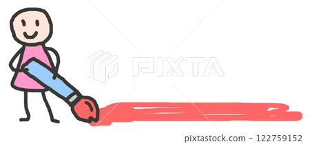 A line illustration of a cute character drawing horizontal lines to make them stand out 122759152