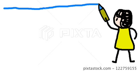 A line illustration of a cute character drawing horizontal lines to make them stand out A line illustration of a cute character drawing horizontal lines to make them stand out 122759155