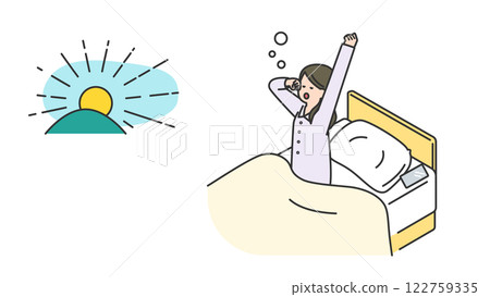 睡眠：一名女子因睡眠不足而早上醒來 122759335