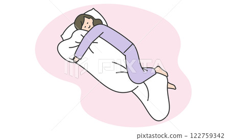 Sleep: A woman sleeping hugging her futon 122759342