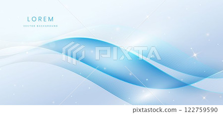 Abstract blue wave lines on grey background with lighting effect sparkle. 122759590