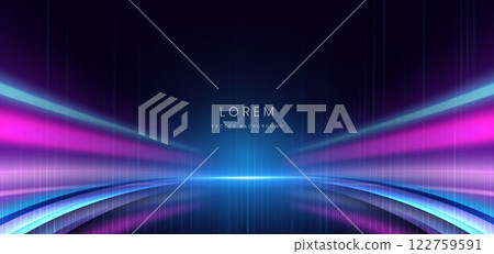 Abstract glownig blue and pink curve ray with lighting effect and sparkle on dark blue background. Abstract glownig blue and pink curve ray with lighting effect and sparkle on dark blue background. 122759591