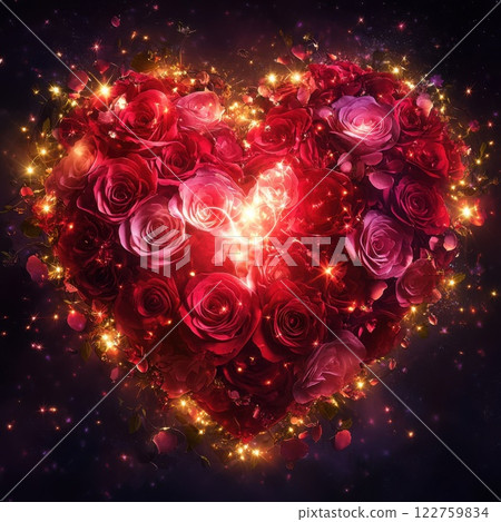 A_glowing_heart_made_of_red_and_pink_roses 122759834