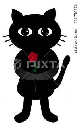 黑貓拿著一朵紅玫瑰剪貼畫透明背景PNG 122759876