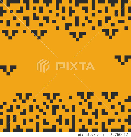 Pixel Art Tetris shapes and abstract bats. Halloween Top and Bottom Frame border in orange and dark Pixel Art Tetris shapes and abstract bats. Halloween Top and Bottom Frame border in orange and dark 122760062