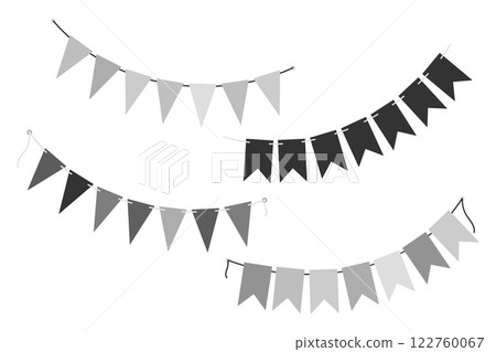 Festive pennant garlands different shapes on rope. Greeting decorative design element concept Set 4 122760067