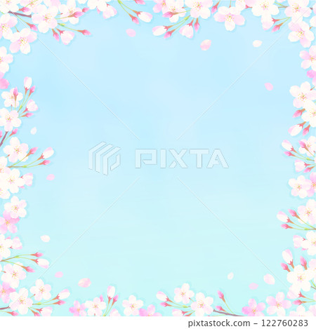 盛開的櫻花和藍天的背景插圖 122760283