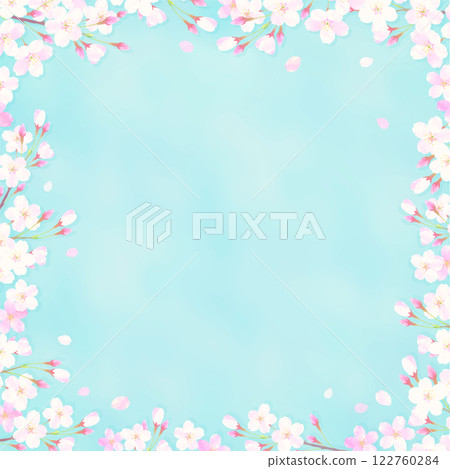 Background illustration of cherry blossoms in full bloom and blue sky Background illustration of cherry blossoms in full bloom and blue sky 122760284