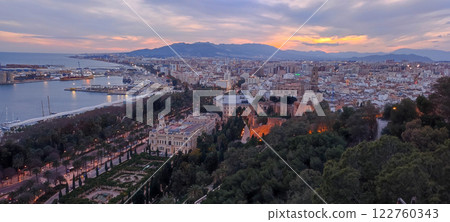 Stunning panoramic view of Malaga at sunset, Spain 122760343