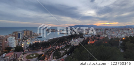Sunset view of Malaga from Mirador de la Coracha, Spain 122760346