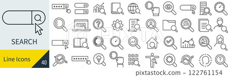 Research related line icon set 122761154
