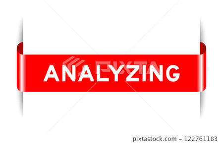 Red color inserted label banner with word analyzing on white background 122761183