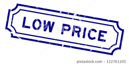 Grunge blue low price word rubber seal stamp on white background 122761205