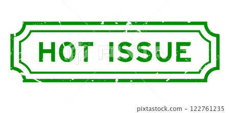 Grunge green hot issue word rubber seal stamp on white background 122761235