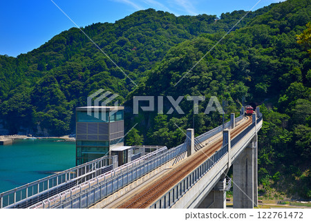 Kansai, Kinki, Yobe Station (Yobe Station), A train on the San'in Main Line crossing the Yobe Bridge, Kami Town, Hyogo Prefecture (6) Kansai, Kinki, Yobe Station (Yobe Station), A train on the San'in Main Line crossing the Yobe Bridge, Kami Town, Hyogo Prefecture (6) 122761472