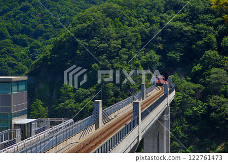 Kansai, Kinki, Yobe Station (Yobe Station), A train on the San'in Main Line crossing the Yobe Bridge, Kami Town, Hyogo Prefecture (7) Kansai, Kinki, Yobe Station (Yobe Station), A train on the San'in Main Line crossing the Yobe Bridge, Kami Town, Hyogo Prefecture (7) 122761473