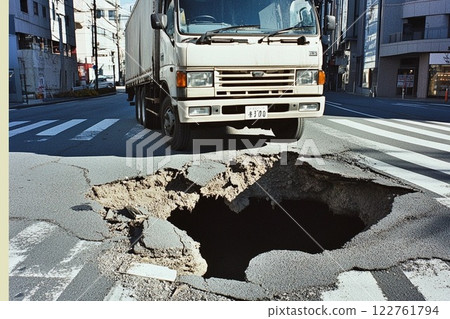 卡車墜入塌陷道路 122761794