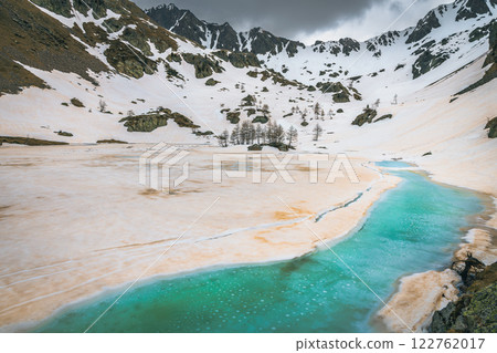 Spectacular glacier lake near Lake Trecolpas in the French Alps 122762017