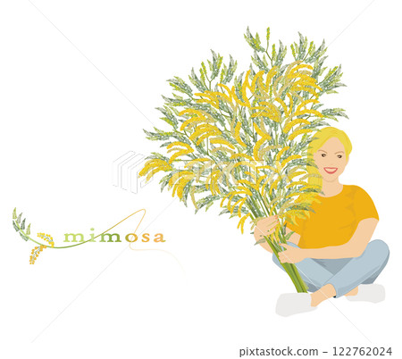 一個人坐著,手裡拿著很多大朵盛開的含羞草 一個人坐著,手裡拿著很多大朵盛開的含羞草 122762024