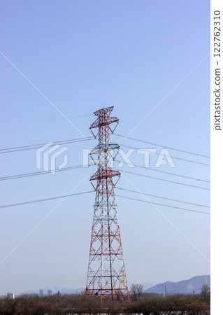 Power transmission tower, blue sky 122762310