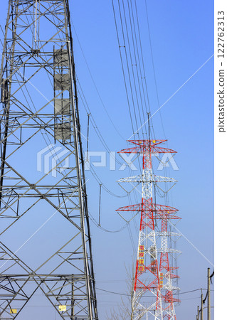 Power transmission tower, blue sky 122762313