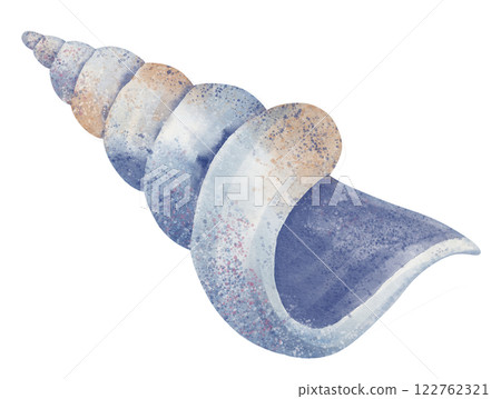 Watercolor illustration of spiral Seashell in soft pastel blue and orange tones. Drawing of Seashore for childish design in nautical style. Art of marine element om isolated background. Watercolor illustration of spiral Seashell in soft pastel blue and orange tones. Drawing of Seashore for childish design in nautical style. Art of marine element om isolated background. 122762321