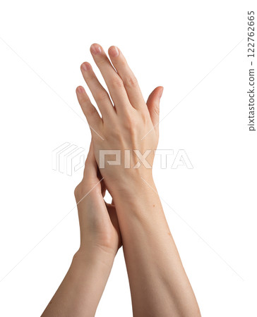 Female hands with well-groomed nails, soft skin, and delicate touch. Beauty, skincare, and wellness 122762665