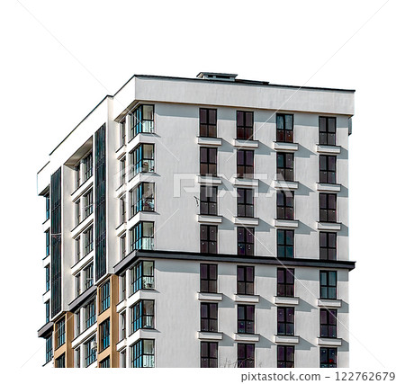 Modern high-rise residential building with concrete facade and large windows. Urban architecture 122762679