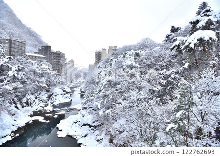 Kinugawa Onsen in Nikko, Tochigi Prefecture, covered in snow in winter Kinugawa Onsen in Nikko, Tochigi Prefecture, covered in snow in winter 122762693