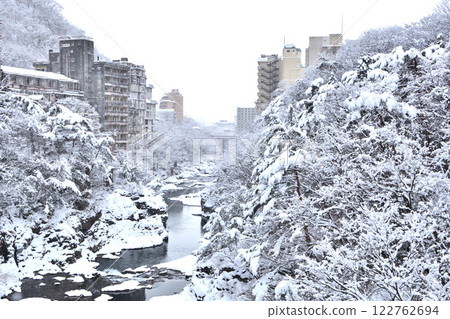 Kinugawa Onsen in Nikko, Tochigi Prefecture, covered in snow in winter Kinugawa Onsen in Nikko, Tochigi Prefecture, covered in snow in winter 122762694