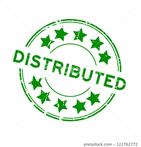 Grunge green distributed word round rubber seal stamp on white background Grunge green distributed word round rubber seal stamp on white background 122762772