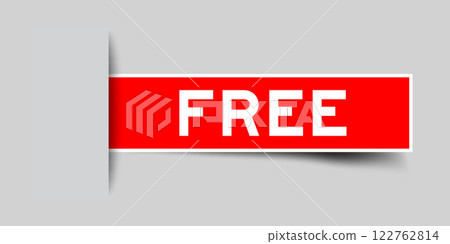 Red color square shape sticker label with word free inserted in gray background Red color square shape sticker label with word free inserted in gray background 122762814