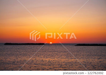 日落，日出，地平線，新潟縣，出雲崎漁港，海，日本海 122762892