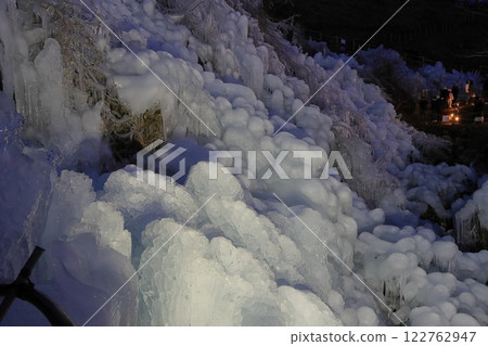 Icicles of Ashigakubo, illuminated at night, a tourist attraction in Chichibu in winter 122762947