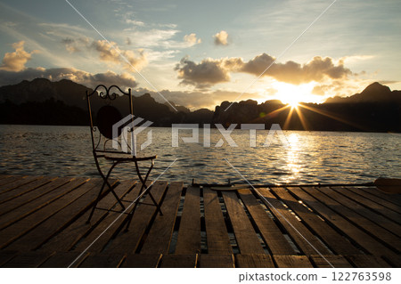 lake, boat, sunset 122763598