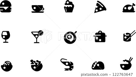 Food icons in linear style in monochrome representing culinary elements 122763647