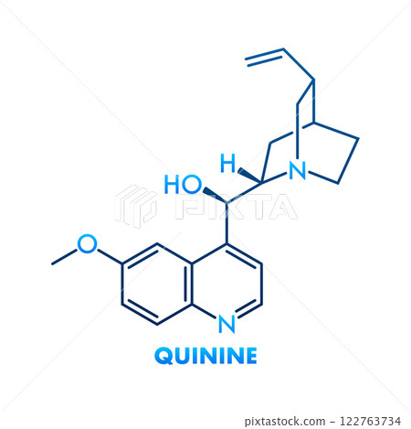 Quinine skeletal formula showing atoms and bonds forming the molecule 122763734