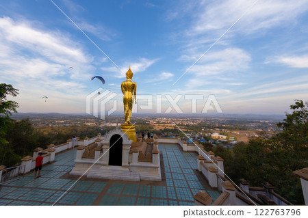 The beauty of the viewpoint of Nan city in the evening at Wat Phra That Khao Noi, Mueang District, Nan The beauty of the viewpoint of Nan city in the evening at Wat Phra That Khao Noi, Mueang District, Nan 122763796
