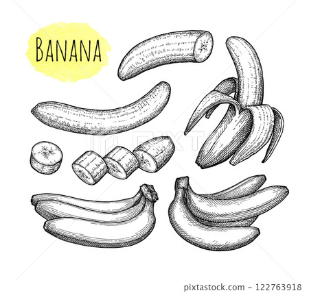 Banana ink sketches set 122763918