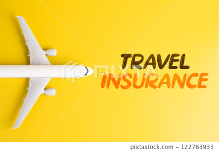 Travel insurance and passenger aircraft. Protection against trip cancellations, medical emergencies, lost luggage, and travel risks. Flight security, financial safety, and travel coverage. 122763933